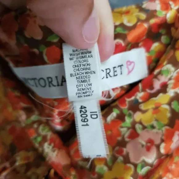 Y2K Victoria Secret Women's Babydoll Orange Floral Adjustable Strap Micro Dress - Picture 6 of 6